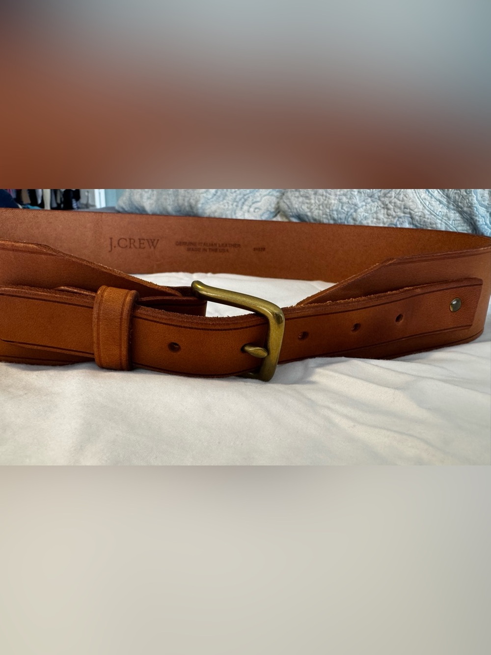 J.Crew Wide Cognac Italian Leather Belt Brass Buckle Medium Made USA